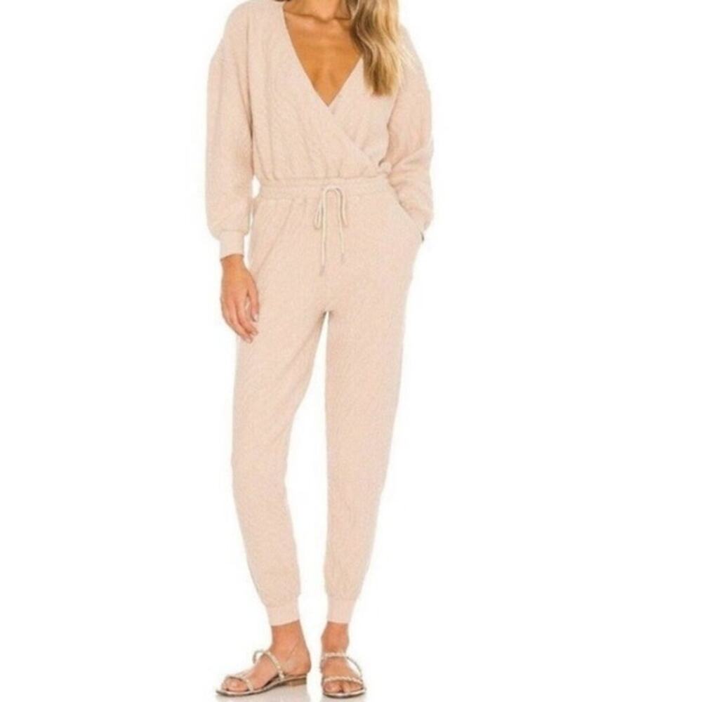 L Space Coastin Jogger Jumpsuit Tan Beige Pockets Drawstring Waist XL NWT Comfy